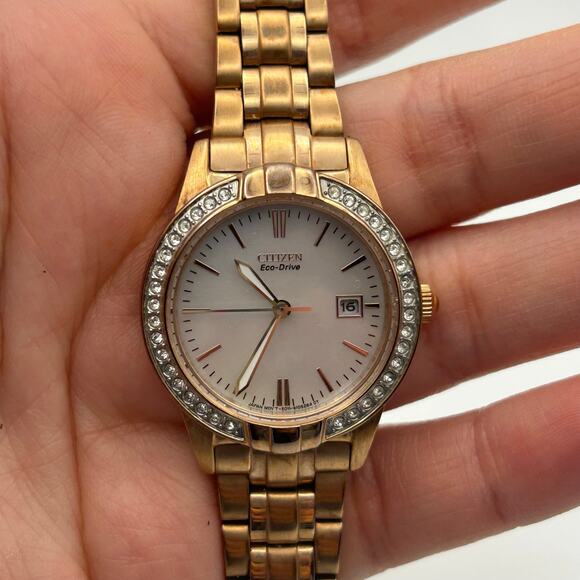 Citizen Women\'s Eco-Drive Rose Gold Mother Pearl Dial Watch and Bracelet Box Set